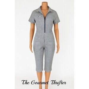 Anthropologie Cartonnier Striped Zip Utility Coveralls | Size 6 | 100% Linen